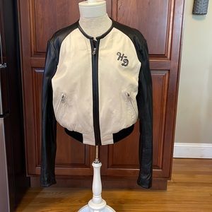 Womens Black and Ivory Leather Harley Davidson Jacket
